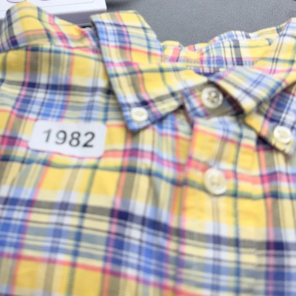 Ralph Lauren Boys Shirt Size 10 Yellow Multicolor Plaid Flesh Pony Long Sleeve